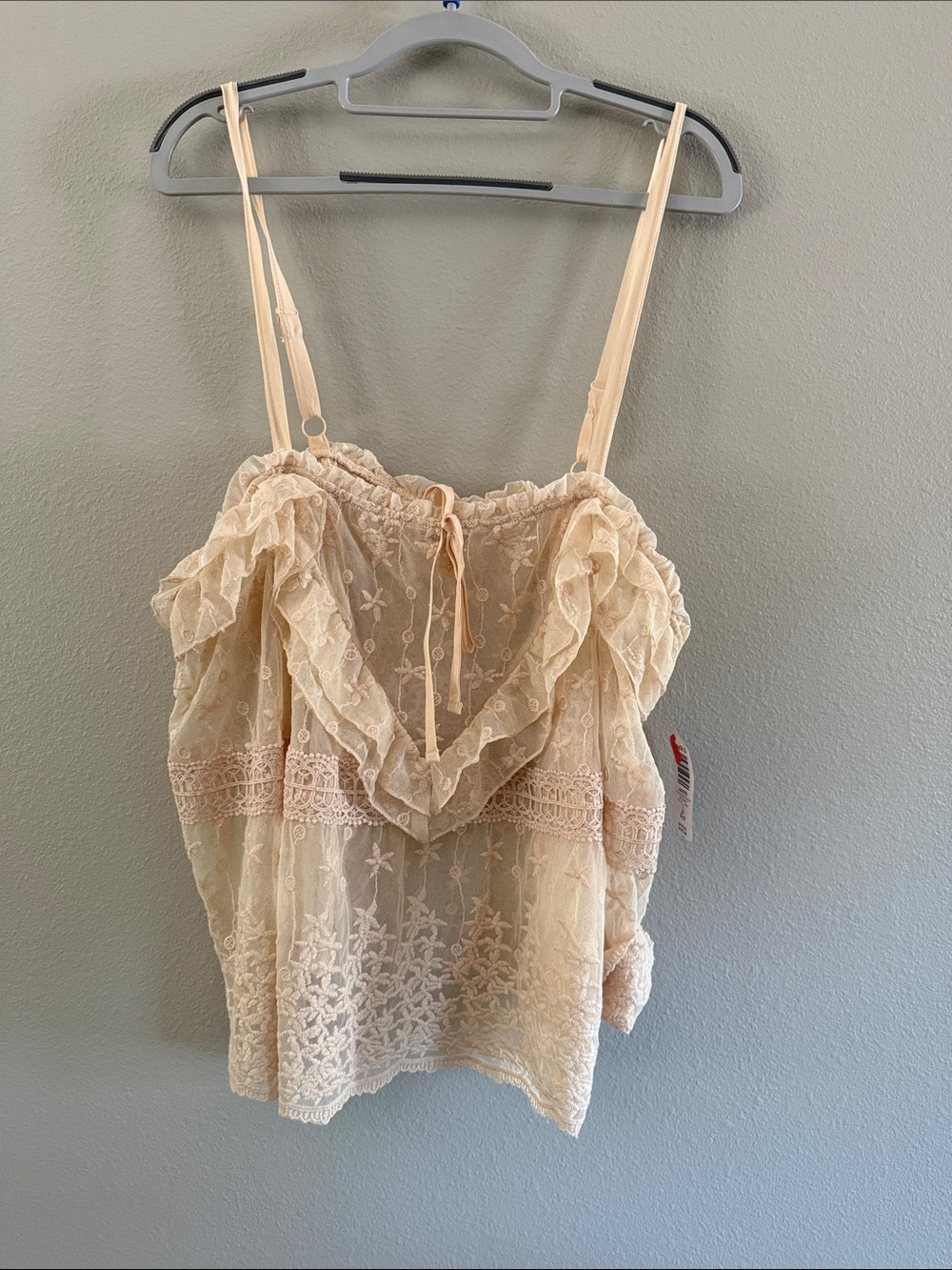 Lace Ruffle Cami Top in Light Beige